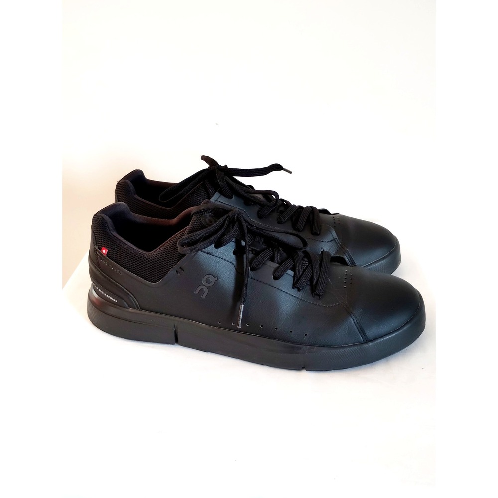 On The Roger Advantage Men 14 Black Leather Tennis Casual Athletic Sneakers EUC